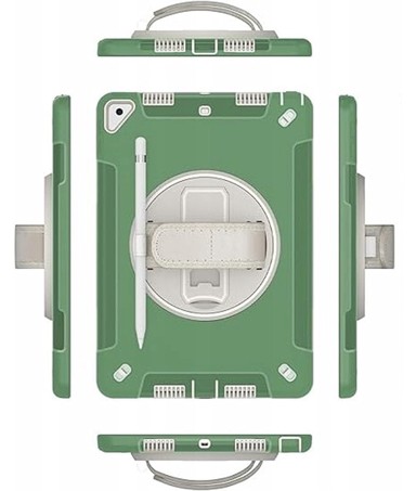 NIKCORP Oklopna torbica za iPad 9/8/7 10.2" s rotirajućim postoljem 360° troslojna zaštita ergonomska ručka, zelena